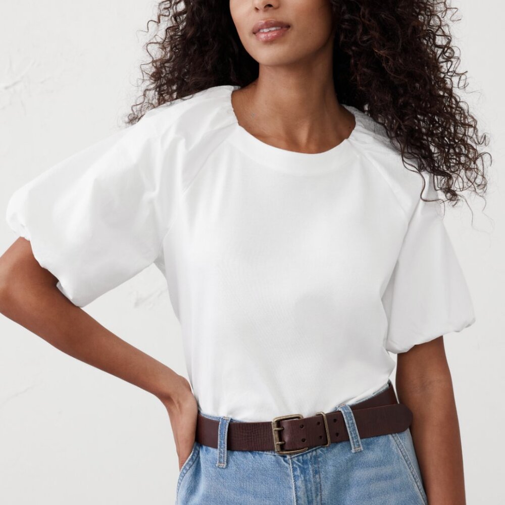Banana Republic Puff-sleeve Mixed Media Top White Small